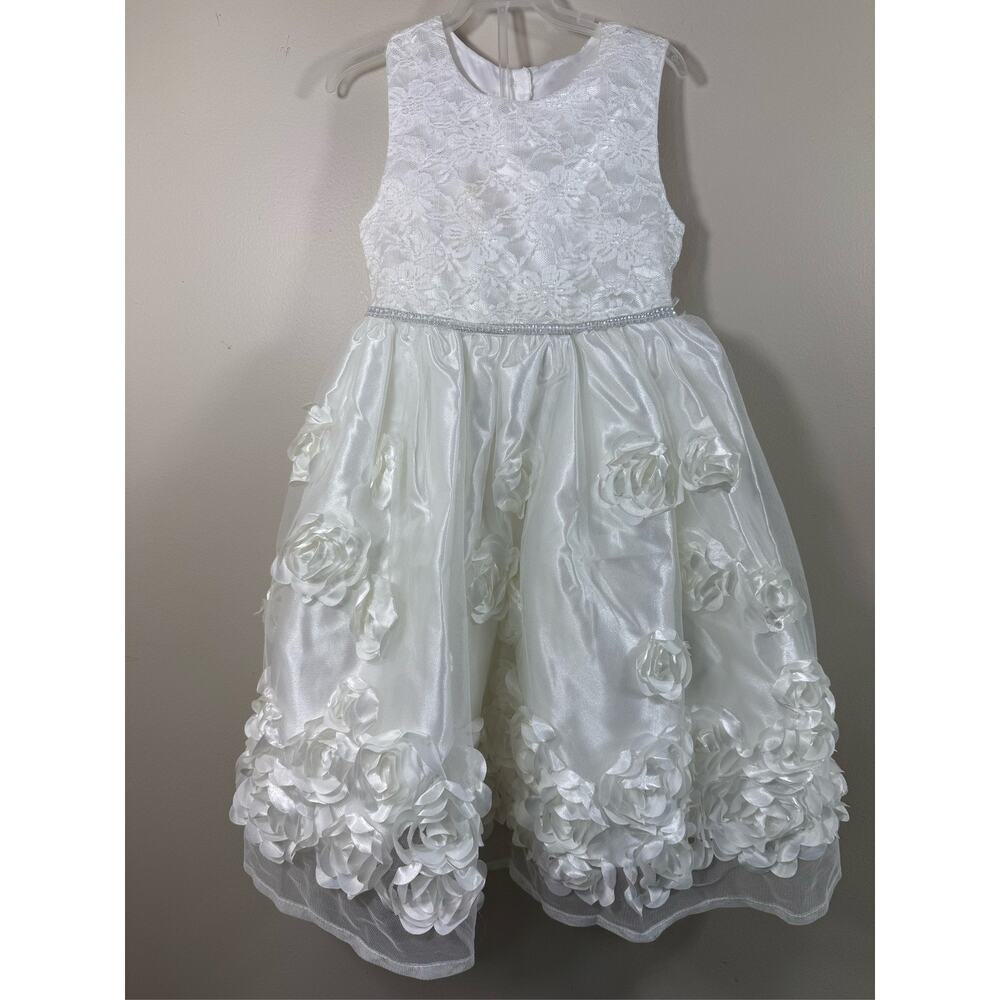 Nanette Kids Girls White Rosette Tulle Party Dress 6